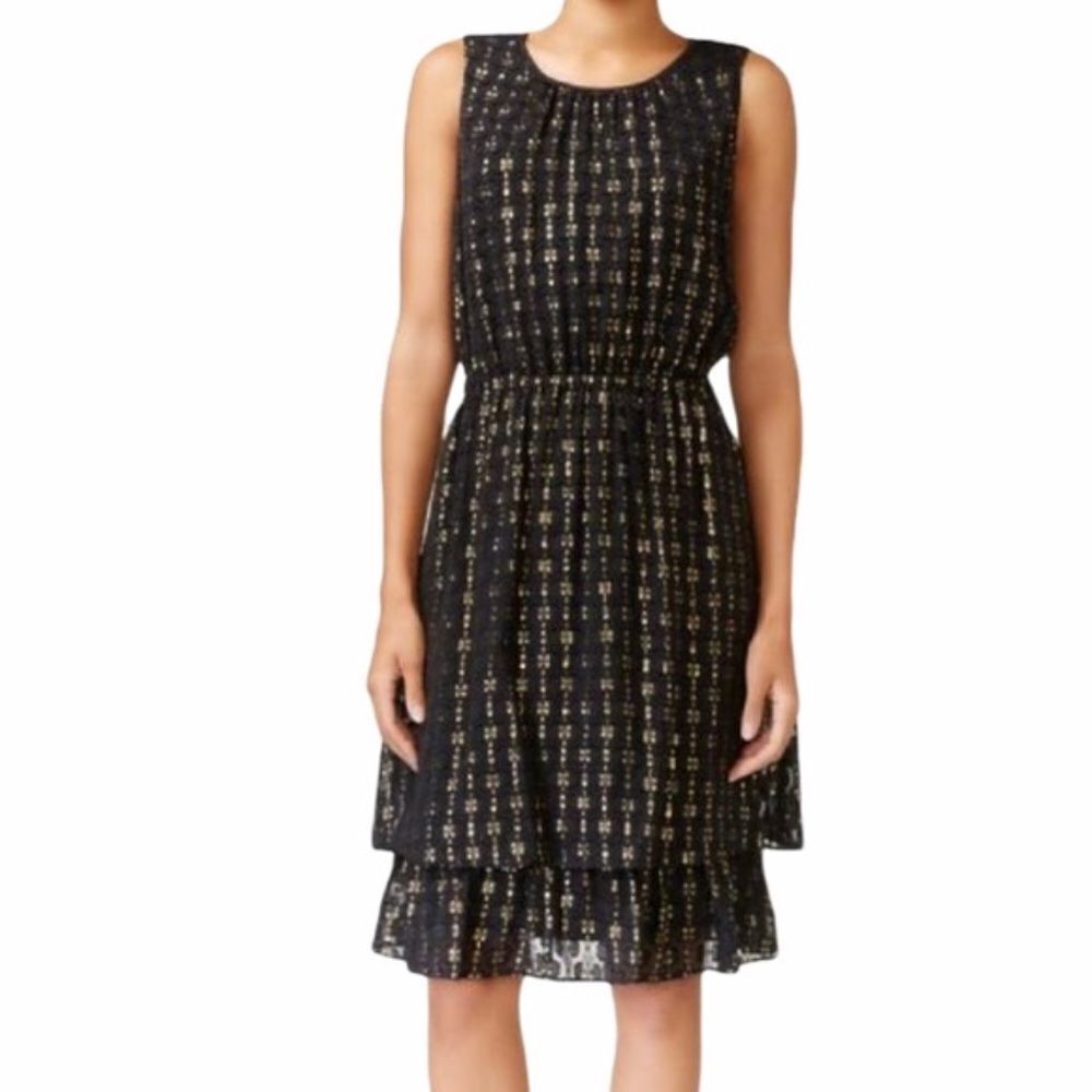 Maison Jules Silk Sleeveless Party Dress, Black Gold